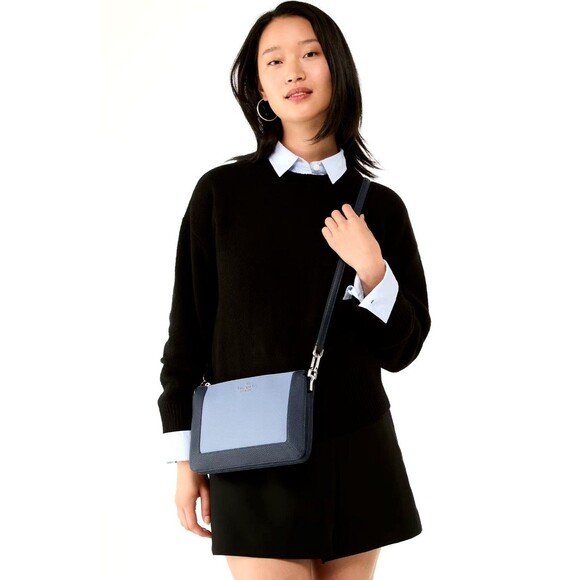 New Kate Spade Lena Colorblock Double Compartment Crossbody Parisian Navy Multi - Picture 4 of 5